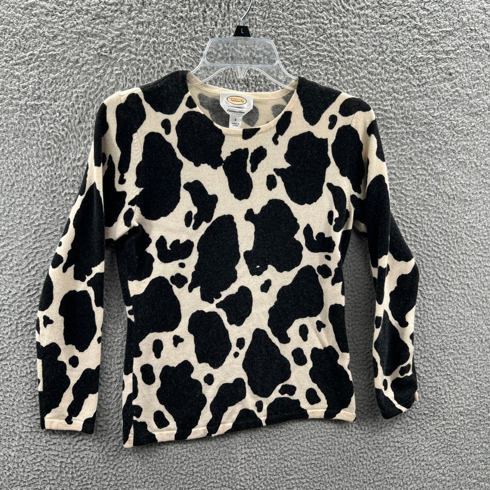 Talbots‎ Womens Cashmere Silk Sweater S Cow Print Indie Minimalist Crewneck Cozy